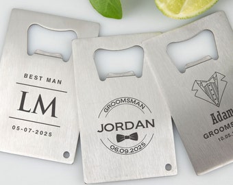 Groomsmen Personalised Bottle Opener – Engraved Credit Card Opener – Gift for Groom, Best Man or Wedding Party