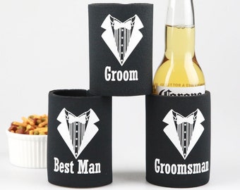 Groomsman Stubby Holder - Groom Groomsman Best Man Black Wedding Stubby Holder Cooler Buck's Bridal Party Wedding Bridal Stag Party