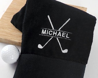 Name Golf Towel - Personalised Embroidered Name Black Golf Towel with Caddy Clip Birthday Christmas Homeware Father's Day Gift for Men Dad