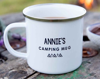 Name Initials Enamel Mug - Personalised Engraved 500ml White Fishing Travel Caravan Glamping Adventure Camping Mug