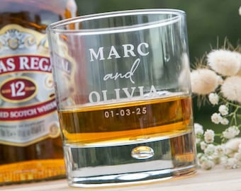 Bride Groom Name Scotch Glass - Personalised Engraved Wedding Bourbon Whiskey Round Glasses Favour Gift Anniversary Bonbonniere