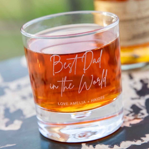 Fathers Day Bourbon Glass - Personalised Engraved Round Scotch Whiskey Glasses Gift for Dad Him Men Father's Day Grandfather