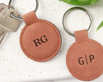 Personalised Tan Leatherette Keyring – Engraved Name Keychain Gift for Him – Custom Accessory for Dad, Husband, Friend or Groomsman