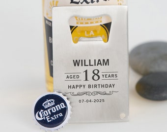 Name Birthday Bottle Opener - Personalised Engraved Initials Credit Card Bottle Opener - Free Custom Engraved Artwork 18th 21st 30th 40th