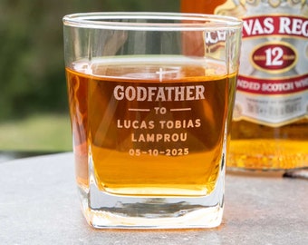 Godparent Personalised Whiskey Glass – Engraved Bourbon or Scotch Tumbler Gift – Baptism or Christening Present for Godfather or Godmother