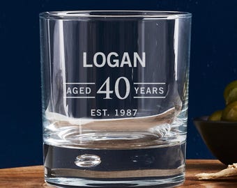Personalised 40th Birthday Whiskey Glass - Engraved Name, Round 305ml