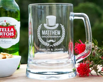 Groomsmen Name Beer Mug - Personalised Engraved Premium European Beer Stein Tankard 500ml Wedding Best Man Groom Groomsman