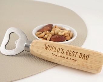 Fathers Day Personalised Engraved Wooden Handle Beer Bottle Opener Present Gift