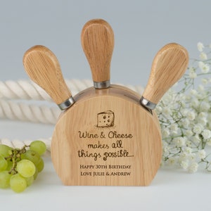 Name Birthday Knife Block - Personalised Engraved Initials Monogrammed 3 Piece Wooden Handle Cheese Knife Block Set