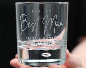 Groomsmen Name Scotch Glass - Personalised Engraved Name Initials Wedding Best Man Groom Groomsman Bridal Party Whiskey Bourbon Glasses