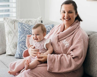 Initials Pink Robe - Personalised Embroidered Monogrammed Pink Microplush Bathrobe Dressing Gown Birthday Mother's Day Christmas Homewares