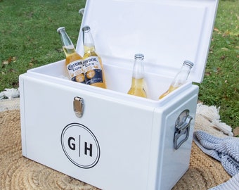 20L Initials Esky Cooler - Personalised Printed Name Monogrammed White Vintage Esky Cooler Box Birthday Christmas Father's Day Anniversary