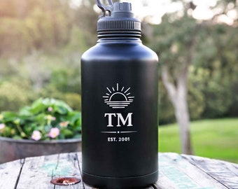 2L Initials Name Water Bottle - Personalised Engraved Matte Black Stainless Steel 2L Water Sports Drink Bottle