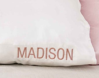Personalized Silk Pillowcase - Embroidered Name, Mulberry Silk, White