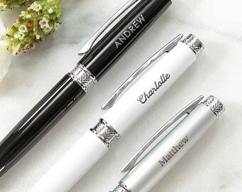 Name Premium Pen - Personalised Engraved Name Black White Silver Premium Gift Boxed Pen Gift Present Father's Day Mother's Day Birthday