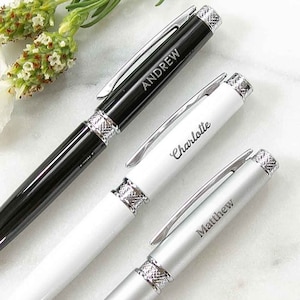 BULK Premium Pens Personalised Engraved Corporate Company Logo Name Black White Silver Premium Gift Boxed Pen Gift image 4