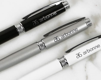 BULK Premium Pens - Personalised Engraved Corporate Company Logo Name Black White Silver Premium Gift Boxed Pen Gift