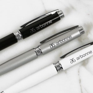 BULK Premium Pens Personalised Engraved Corporate Company Logo Name Black White Silver Premium Gift Boxed Pen Gift image 1