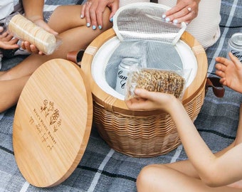 Mother's Day Personalised Engraved Cooler Picnic Basket with Engraved Wooden Lid