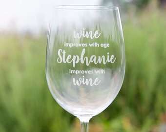 Name Wine Glass - Personalised Engraved Premium European Cheeky Glass 360ml Barware Wine Glass Birthday Christmas Anniversary