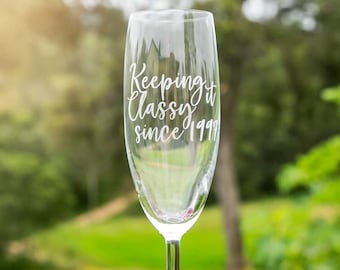 Birthday Name Champagne Flutes - Personalised Custom Engraved Initials Monogrammed Premium European Champagne Glass Gift Boxed 18th 21st