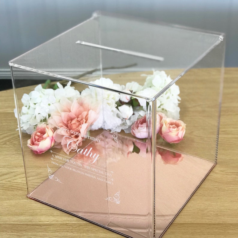 1x Acrylic Wishing Well Wedding Box Rose Gold Base image 0