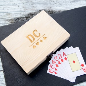 Name Card Box - Personalised Engraved Name Initials Monogrammed Engraved Wooden Gift Boxed Playing Card Box