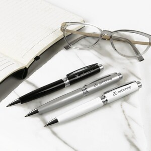 BULK Premium Pens Personalised Engraved Corporate Company Logo Name Black White Silver Premium Gift Boxed Pen Gift image 2