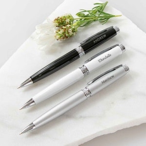 BULK Premium Pens Personalised Engraved Corporate Company Logo Name Black White Silver Premium Gift Boxed Pen Gift image 5
