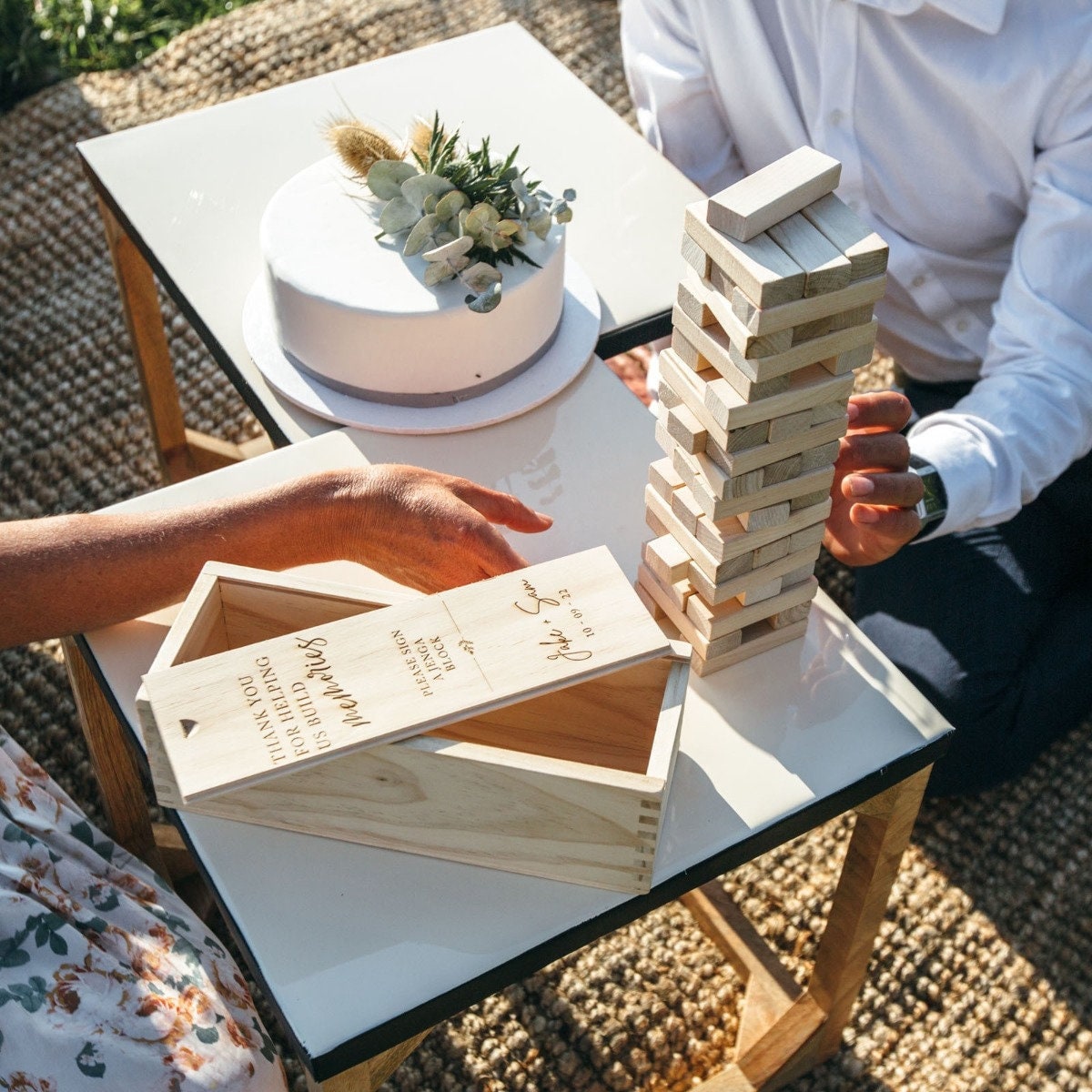 Personalised Wooden Wedding Guest Book with Engraved Names and Date, Rustic Custom Sign-In Book for Ceremony or Reception Decoration