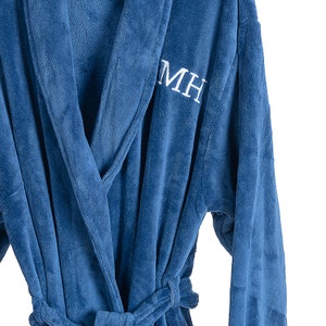 Personalised Navy Bathrobe with Embroidered Initials Custom Monogrammed Microplush Robe Gift for Him Her Birthday Christmas Homewear