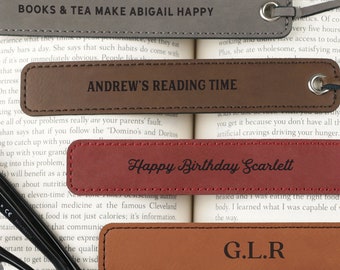 Name Bookmarks - Personalised Engraved Tan Brown Maroon Brown Leatherette Bookmarks Birthday Christmas Homeware Housewarming