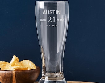 Personalised 21st Birthday Beer Glass - Engraved Schooner, 425ml
