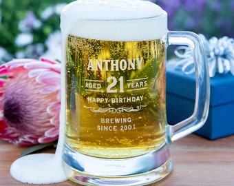 Birthday Name Beer Mug - Personalised Engraved 500ml Beer Stein Tankard Glass Initials Monogrammed 18th 21st 30th 40th 50th