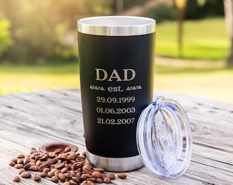 Father’s Day Travel Mug - Personalised Engraved Name or Initials - Stainless Steel Coffee Thermos Cup - Custom Gift for Dad - Black Blue Red