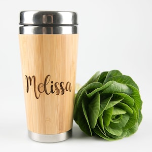 Name Travel Mug - Personalised Engraved Wooden Bamboo Keepsake Cup Birthday Christmas Mother's Day Father's Day Homewares 400ml