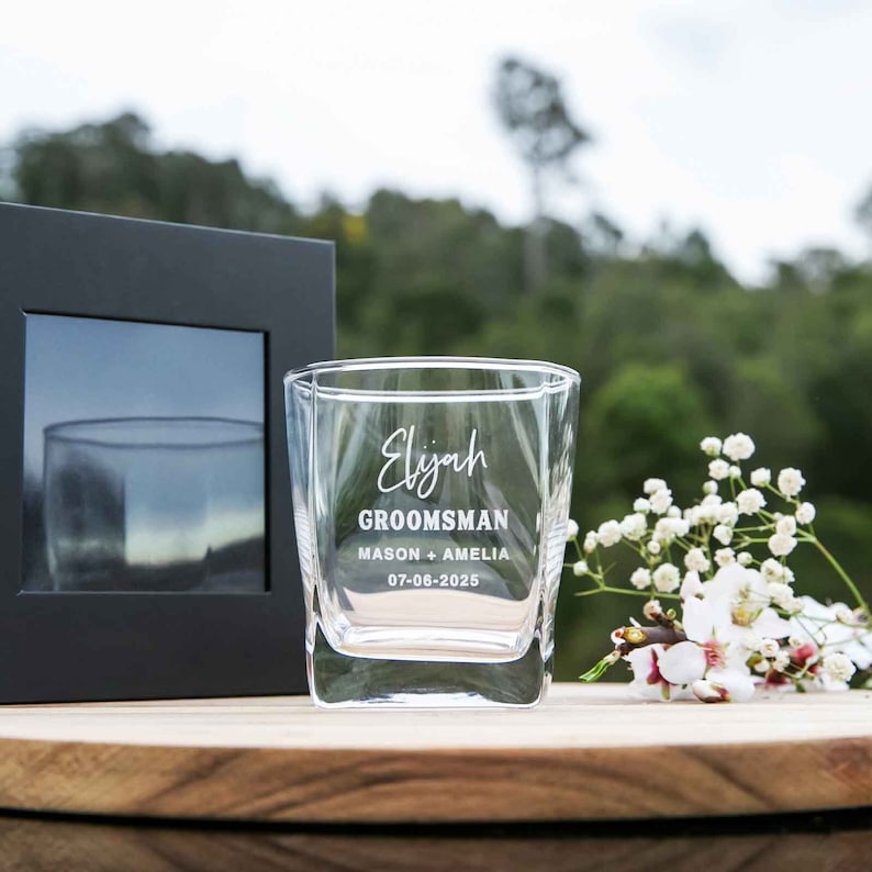 Groomsmen Name Whiskey Glass Personalised Engraved Initials Premium European Wedding Groomsman Groom Best Man Scotch Bourbon Glasses image 1