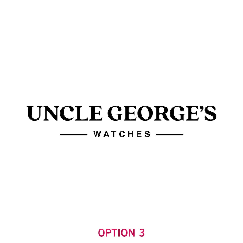 May include: Black and white logo for Uncle George's Watches. The logo features the text "Uncle George's" in a bold font and the word "Watches" in a smaller font below.
