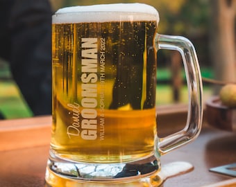 Groomsmen Name Beer Mug - Personalised Engraved Initial  Monogrammed 500ml Bridal Party Best Man Groom Groomsman Beer Tankard Stein