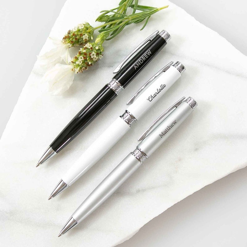 BULK Premium Pens Personalised Engraved Corporate Company Logo Name Black White Silver Premium Gift Boxed Pen Gift image 4