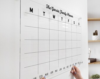 Surname Monthly Planner - Personalised Printed 6mm Clear Acrylic Large Family Wall Mounted Planner Calendar Organiser Kitchen Decor School