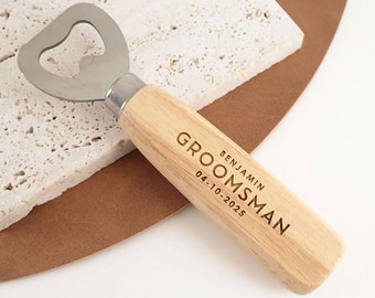 Groomsmen Name Bottle Opener - Personalised Engraved Name Wooden Handle Wedding Beer Bottle Opener Present Gift Best Man Groom Groomsman