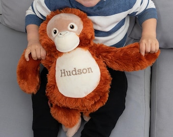 Personalised Orangutan Toy – Embroidered Name Plush Soft Toy with Zip – Custom Jungle Animal Gift for Baby Kids Daycare Birthday