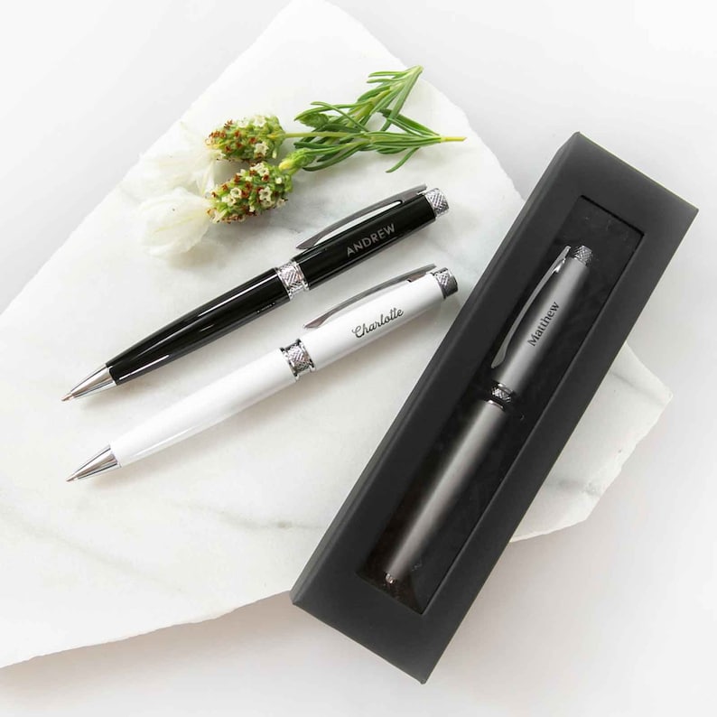 BULK Premium Pens Personalised Engraved Corporate Company Logo Name Black White Silver Premium Gift Boxed Pen Gift image 6