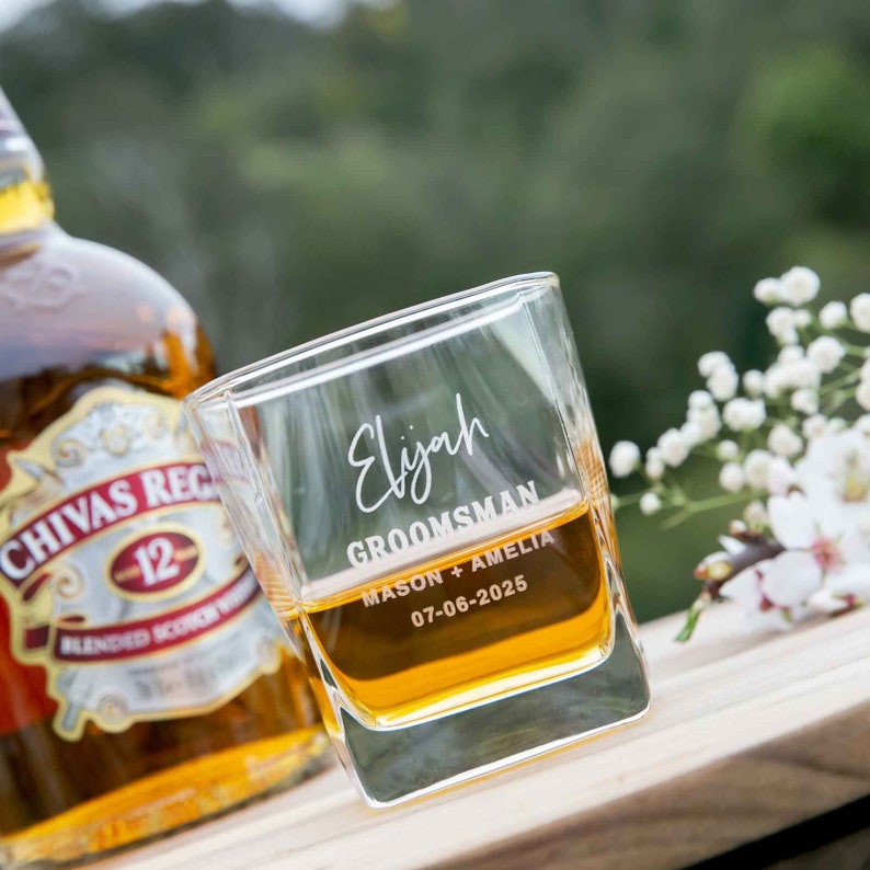 Groomsmen Name Whiskey Glass Personalised Engraved Initials Premium European Wedding Groomsman Groom Best Man Scotch Bourbon Glasses image 2