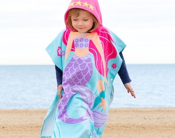 Embroidered Hooded Mermaid Towel for Toddlers – Custom Name 100% Cotton Beach Poncho – Girls Swim Cover for Ages 3 to 6 – Gift Idea