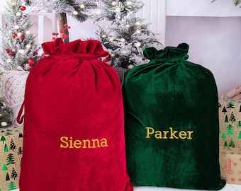 Personalized Velvet Santa Sack – Embroidered Christmas Gift Bag