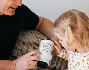 Father's Day Photo Travel Mug – Personalised Stainless Steel Coffee Cup with Handle – Custom Gift for Dad Grandad Him Uncle Men
