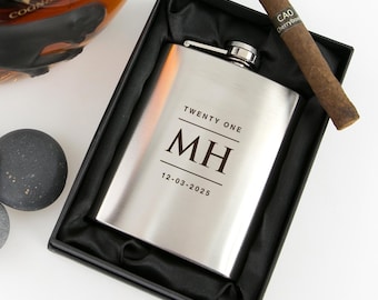 Birthday Personalised Hip Flask – Engraved 7oz Silver Flask Gift – Milestone Present for 18th, 21st, 30th, 40th or 50th