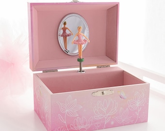 Name Musical Box - Personalised Printed Name Pink Ballerina Musical Jewellery Kids Box